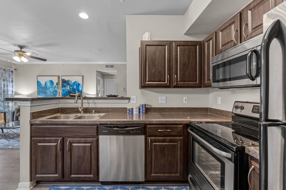 Dark colored cabinets at Brooks on Preston in Plano, Texas