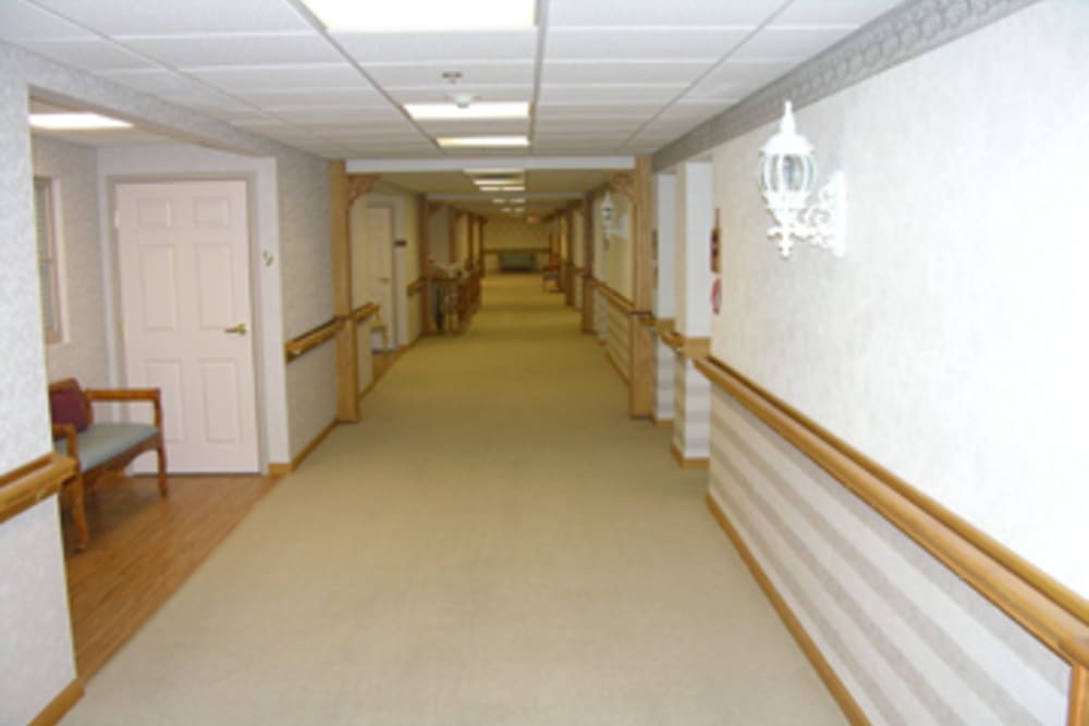 Wide hallway at Omni West Assisted Living in Youngstown, Ohio