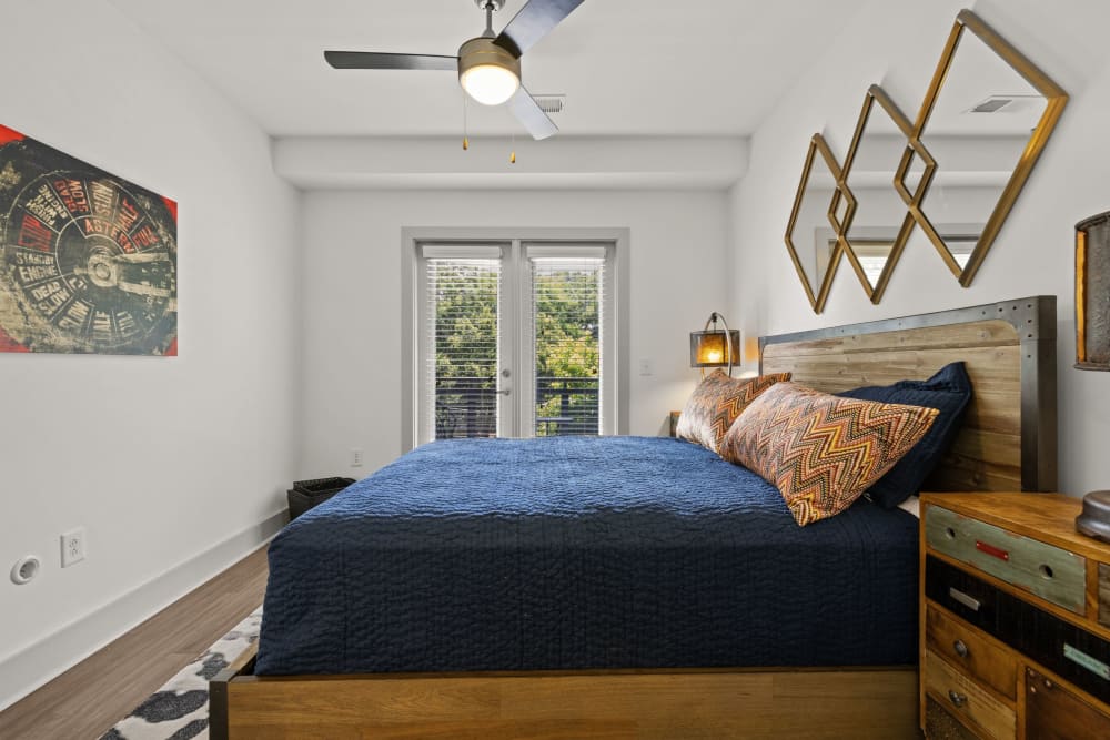 bedroom with french doors at Skyline West in Atlanta, Georgia