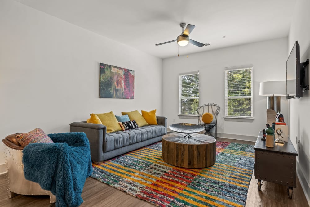 bright living room at Skyline West in Atlanta, Georgia