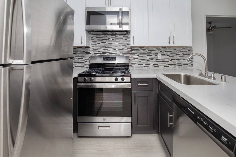 Newly renovated kitchen at Club Marina Apartments in Los Angeles, California
