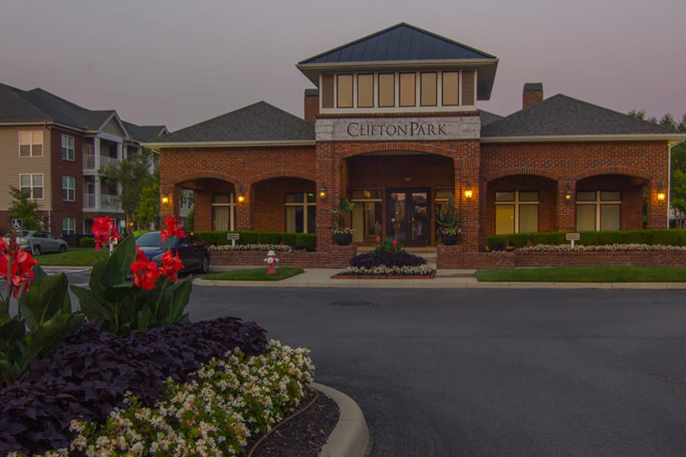Clubhouse exterior at Clifton Park Apartment Homes in New Albany, Ohio