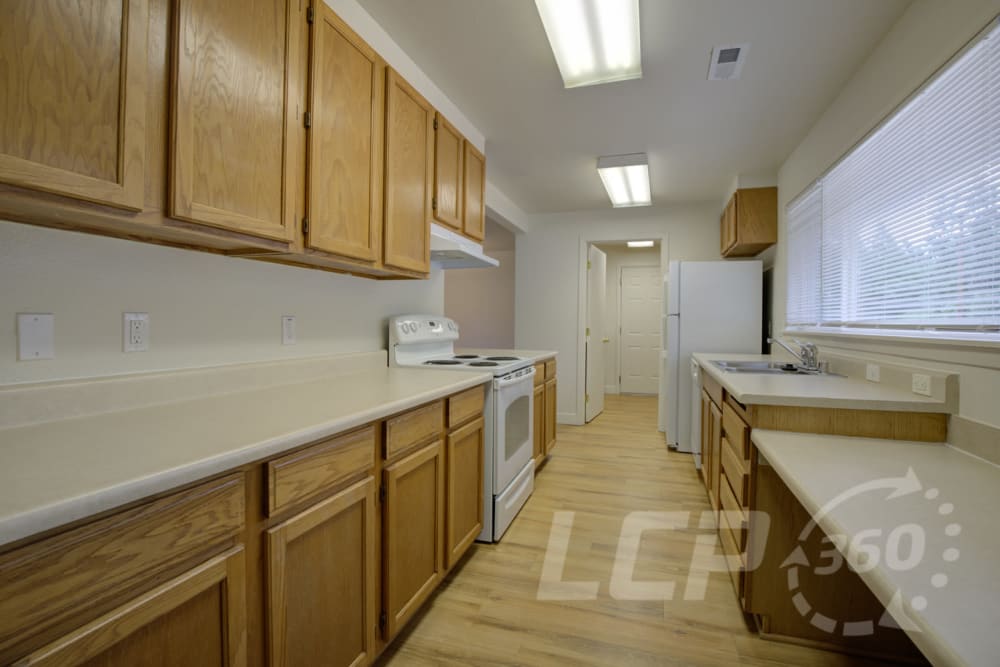 Kitchen layout in a home at Beachwood South in Joint Base Lewis McChord, Washington