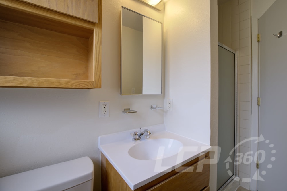 Bathroom amenities in a home at Beachwood South in Joint Base Lewis McChord, Washington