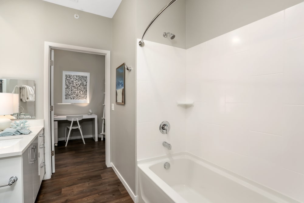 Model bathroom with large tub at Town Court in West Bloomfield, Michigan