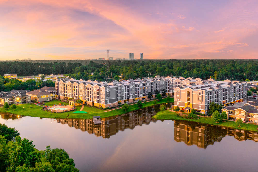 Aerial views at The Abbey on Lake Wyndemere in The Woodlands, Texas