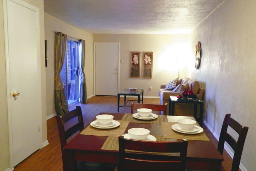 Model dining room at Parkway Villas in Grand Prairie, Texas