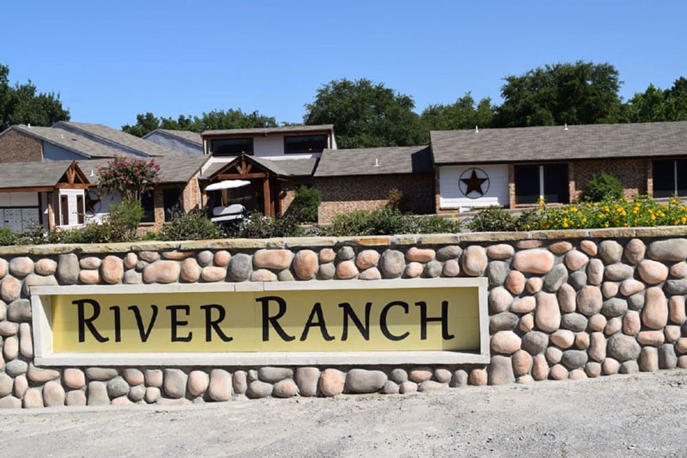 Signage at the main entrance to River Ranch in Sherman, Texas