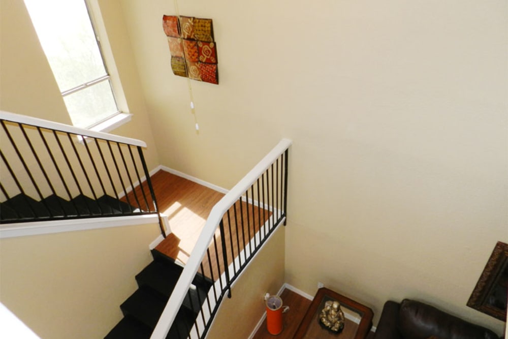 Staircase in a model home at Riverbend in Arlington, Texas