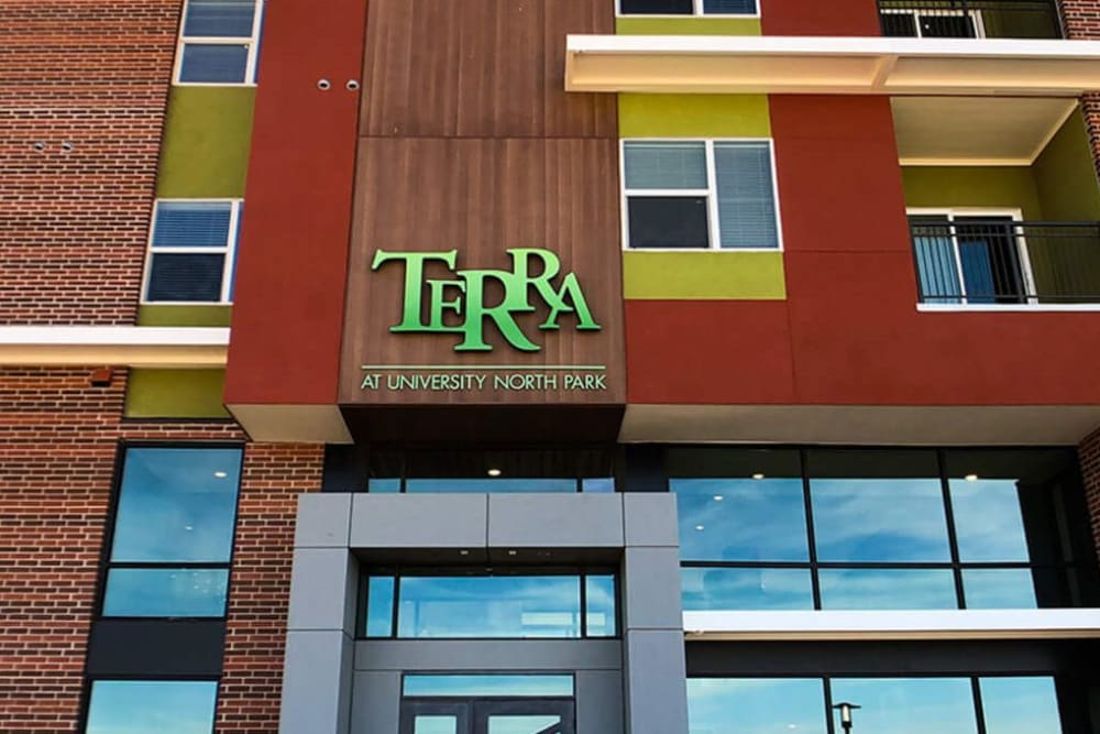 Exterior of front office at Terra at University North Park in Norman, Oklahoma