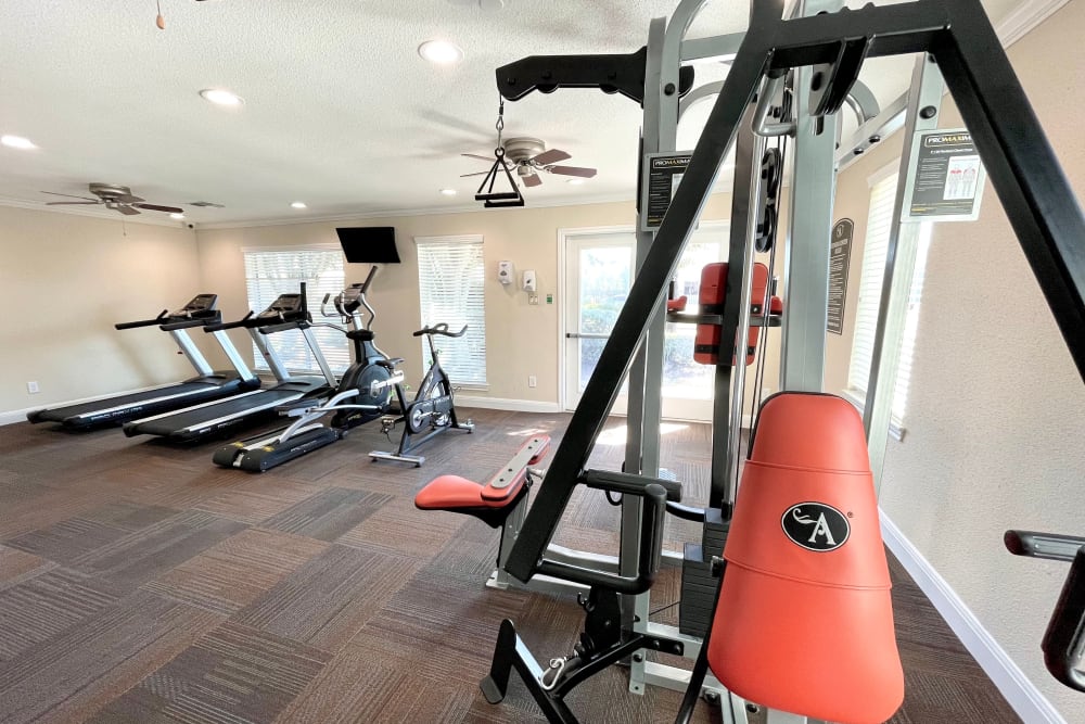 Fitness center at The Abbey at Willowbrook in Houston, Texas