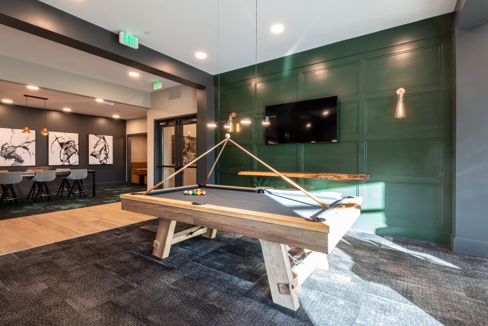Pool table in the game room at The Reserve at Patterson Place in Durham, North Carolina