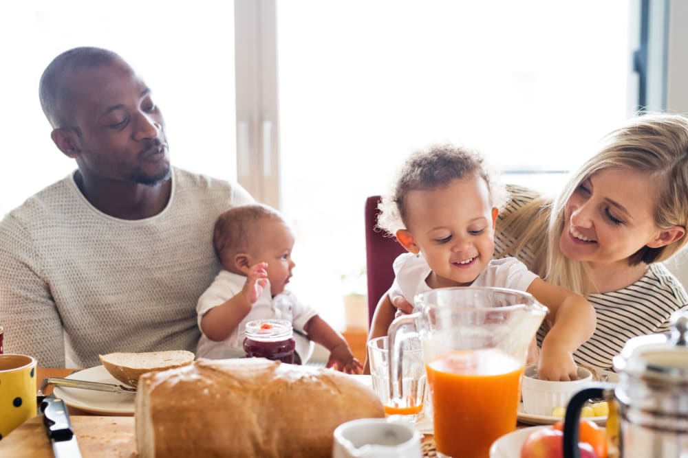 a family eating breakfast together at Copper Canyon in Twentynine Palms, California