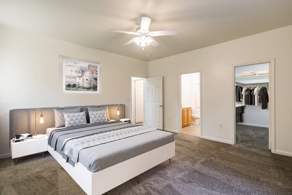 Spacious and furnished main bedroom in a home at Reagan Park in Lemoore, California
