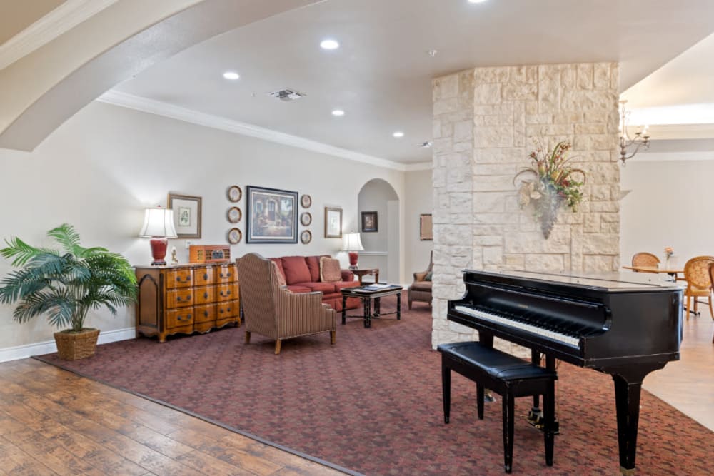 piano for residents at Truewood by Merrill, River Park in Fort Worth, Texas