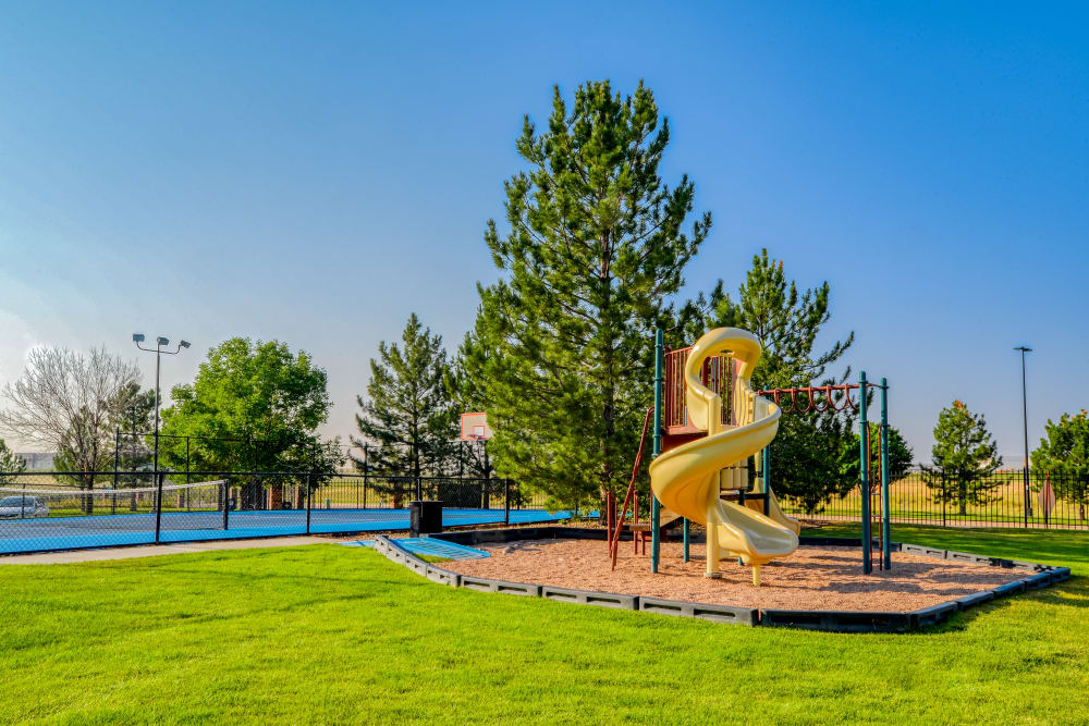 Playground with view of sport court at Dove Valley Apartments in Englewood, Colorado