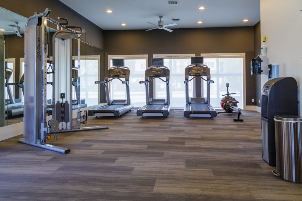 A spacious community gym at Metro on 5th in Saint Charles, Missouri