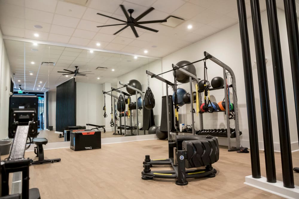 Modern workout area at The Flats at West Broad Village in Glen Allen, Virginia
