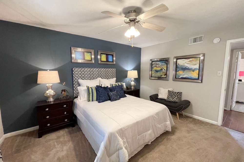 Modern bedrooms at The Abbey at Briar Forest in Houston, Texas