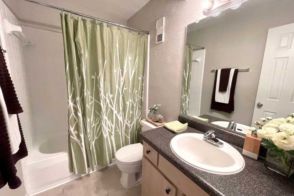 Modern bathrooms at The Abbey at Briar Forest in Houston, Texas