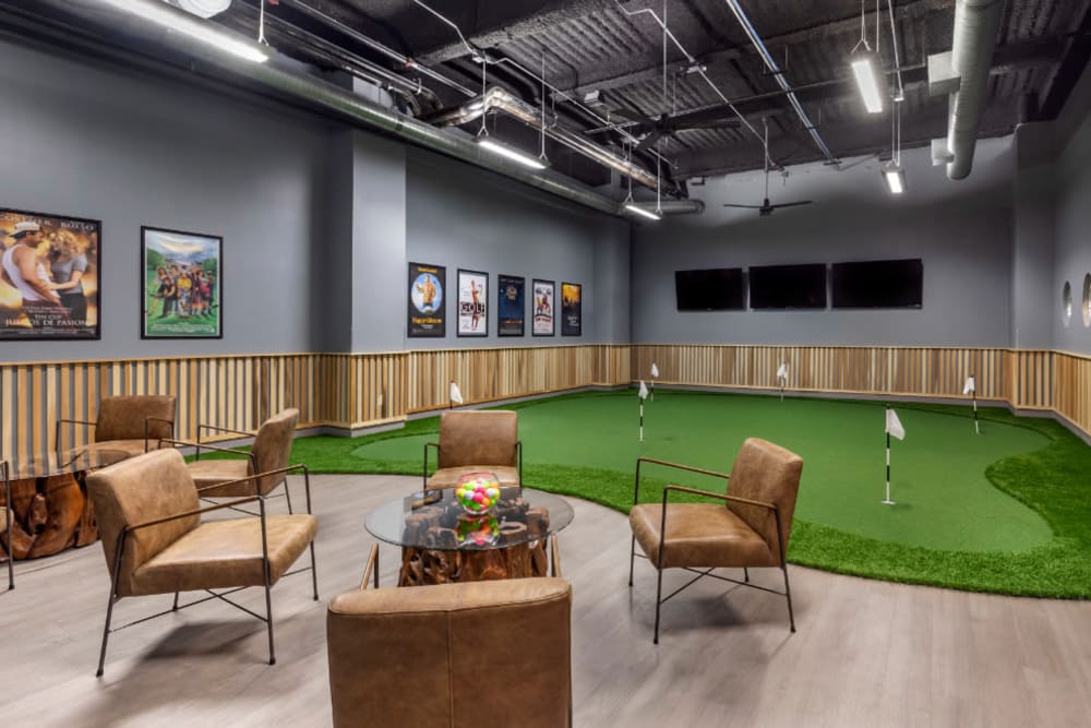 Mosaic Dallas offers apartments with an indoor putting green in Dallas, Texas