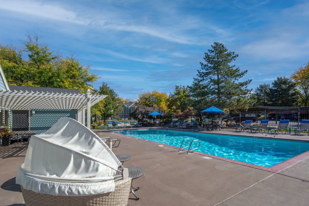 A beautiful swimming pool at Royal Ridge Apartments in Midvale, Utah