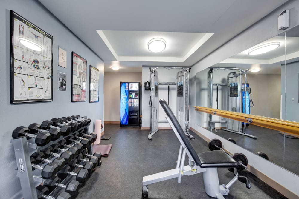 Very well-equipped fitness center at Vantage Park Apartments in Seattle, Washington