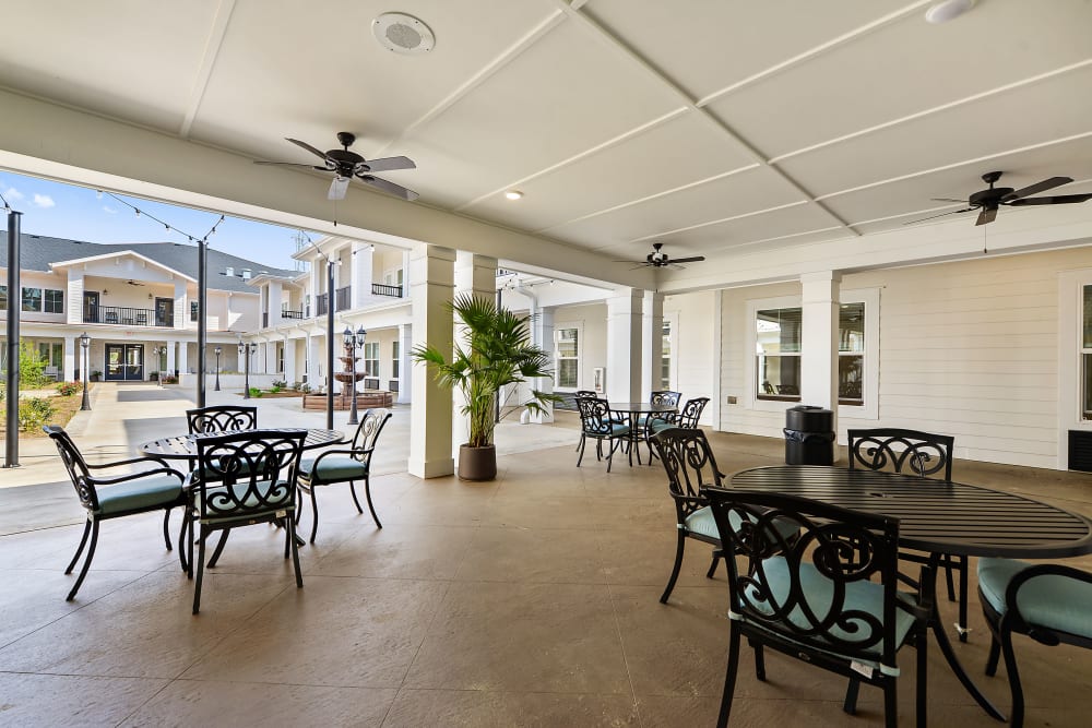 Covered outdoor patio at The Blake at Biloxi in Biloxi, Mississippi