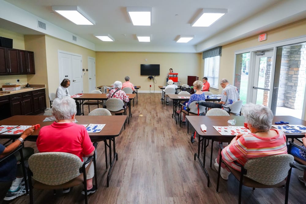Residents playing bingo Harmony at Greensboro in Greensboro, North Carolina
