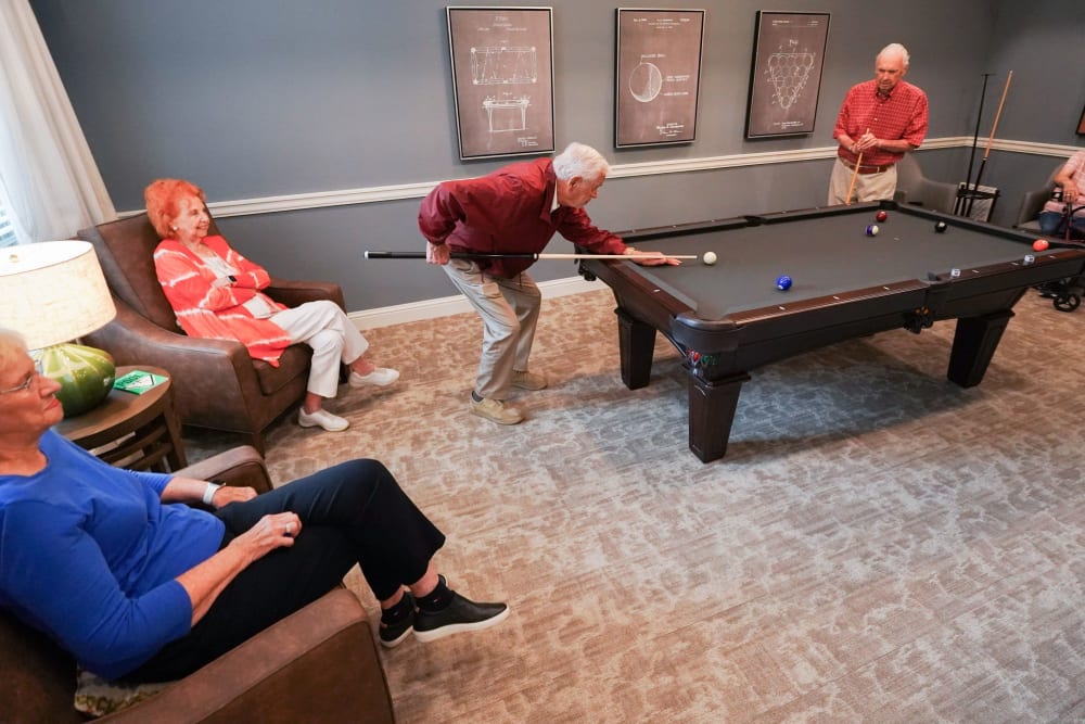 Residents playing billiards Harmony at Bellevue in Nashville, Tennessee