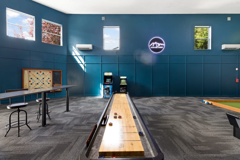 Shuffleboard and arcade games at Cascade Ridge in Silverdale, Washington