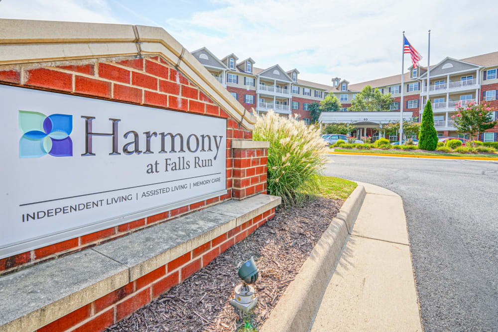 Exterior building sign Harmony at Falls Run in Fredericksburg, Virginia
