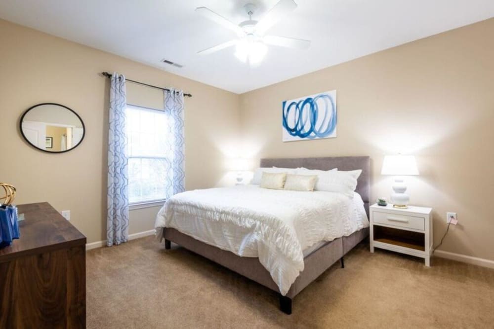 Spacious model bedroom at Carden Place Apartment Homes in Mebane, North Carolina