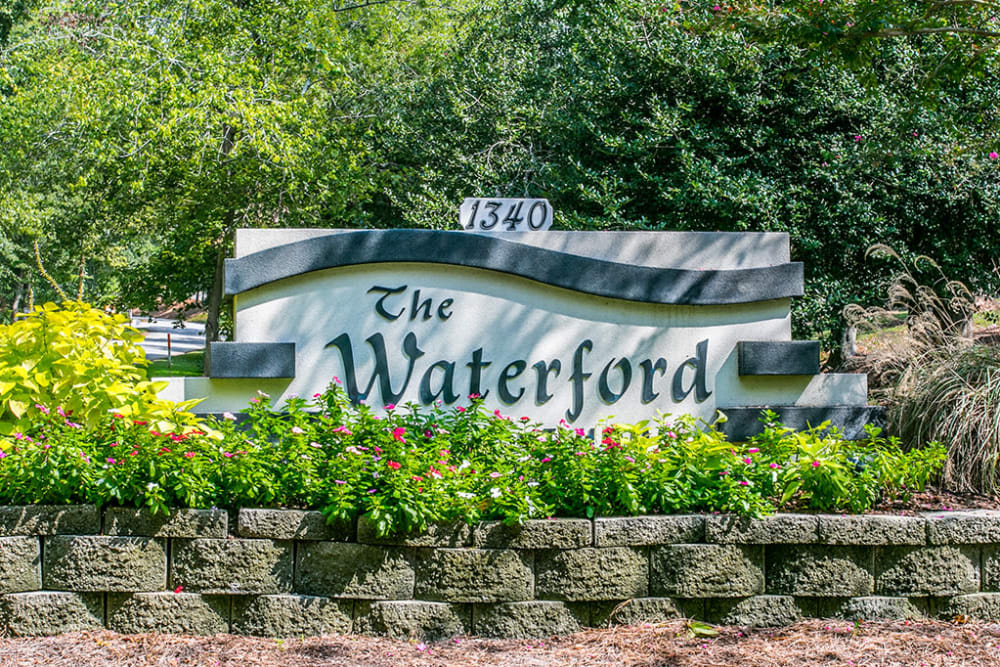 Signage at the main entrance to The Waterford Apartments in Columbia, South Carolina