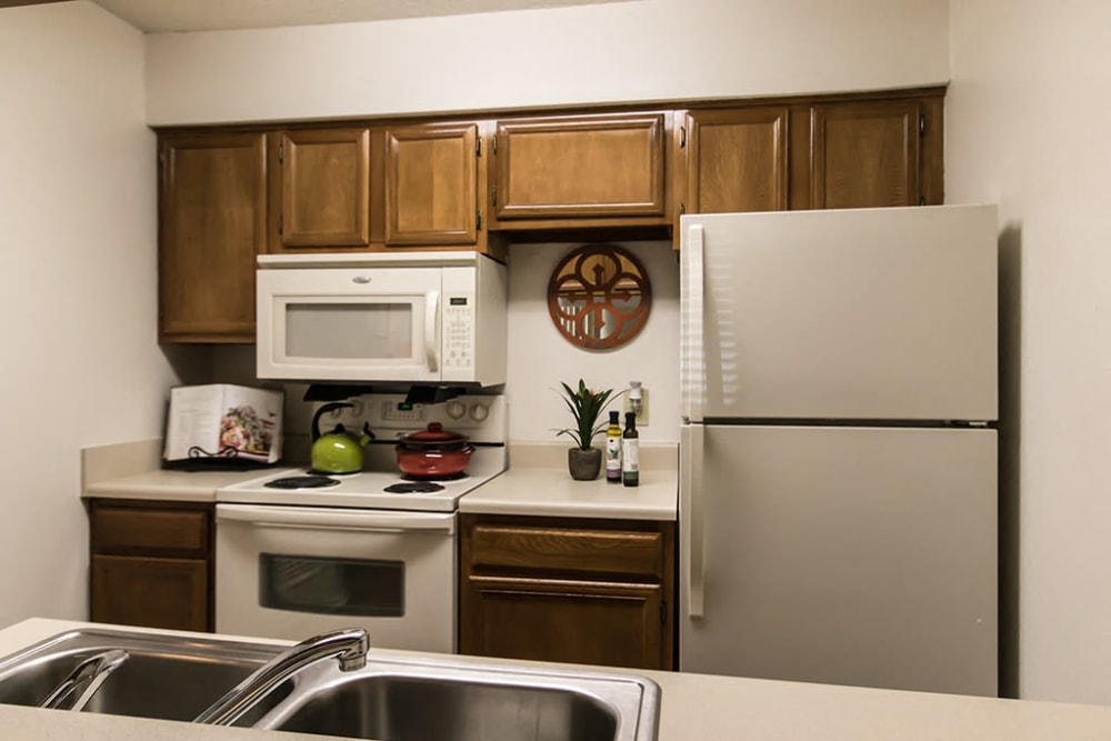 Kitchen with built-in microwave at The Waterford Apartments in Columbia, South Carolina