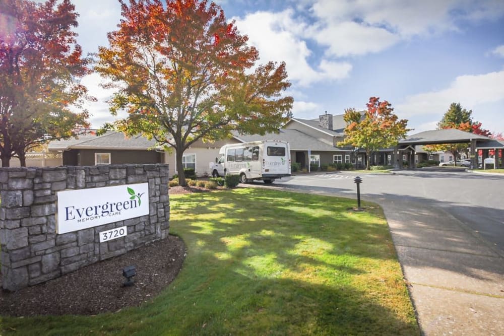 Exterior at Evergreen Memory Care in Eugene, Oregon. 