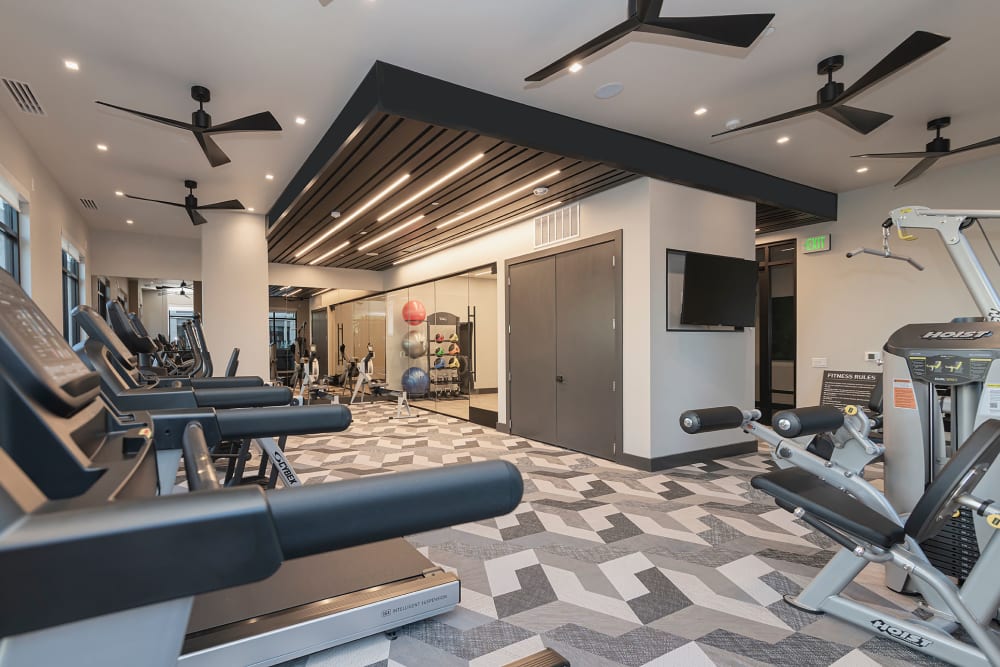 Full fitness center where residents can workout in at Vidorra McKinney Avenue in Dallas, Texas