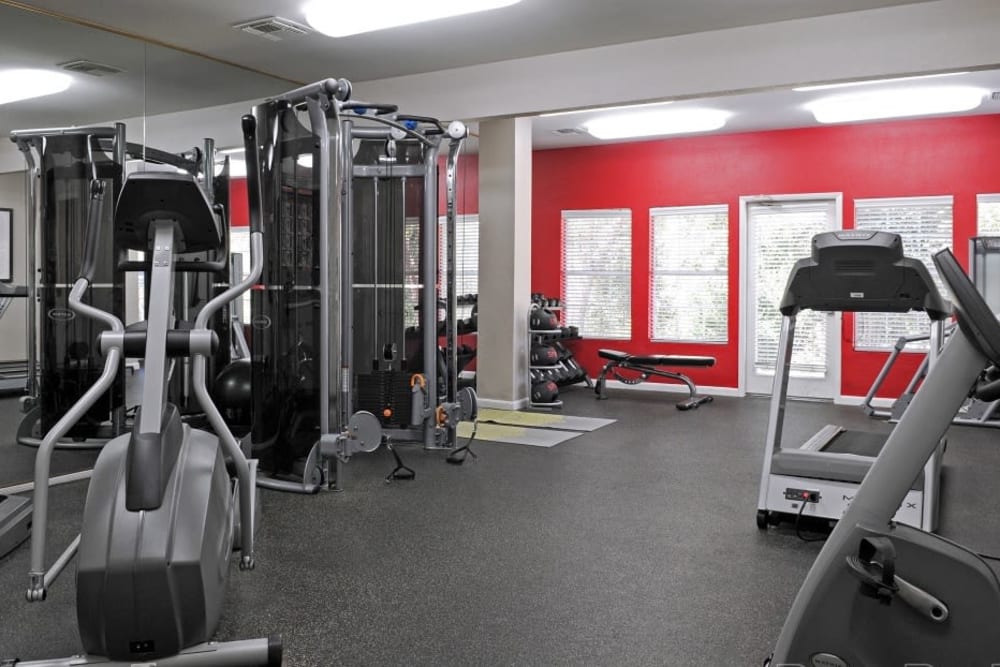 Well equipped fitness center at Hampton Greene Apartment Homes in Columbia, South Carolina