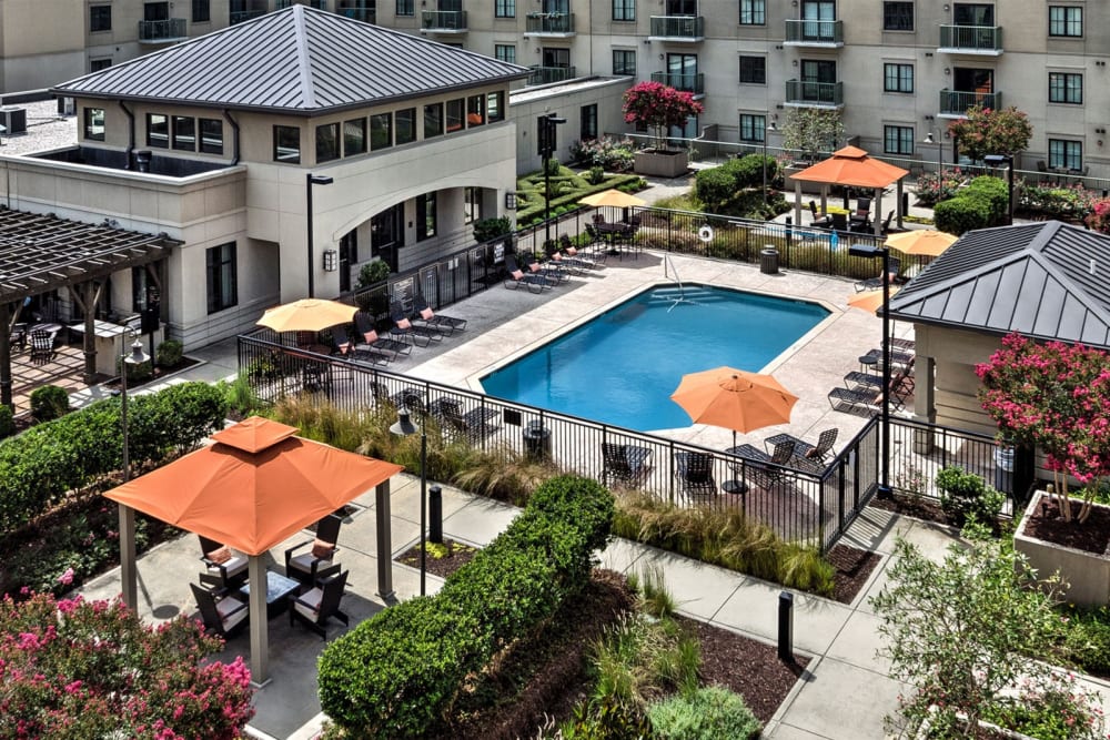 Swimming pool and cabanas at SouthPark Morrison in Charlotte, North Carolina