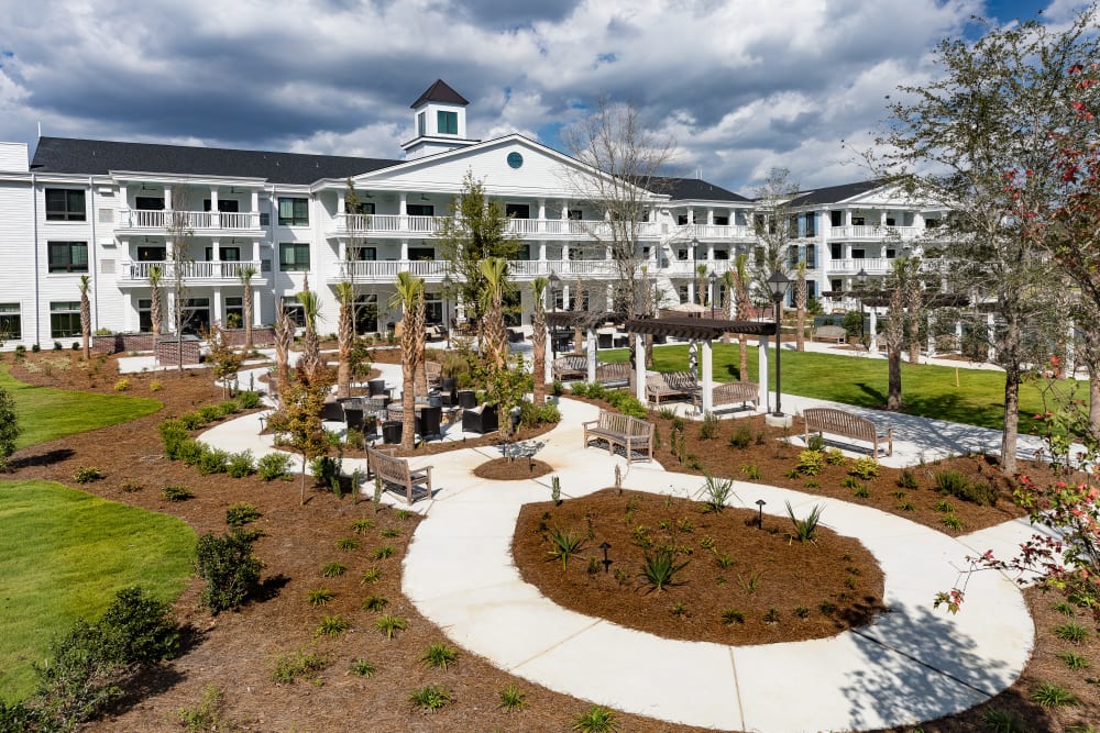 Exterior of Merrill Gardens at Carolina Park with large private balconies and patios in Mount Pleasant, South Carolina