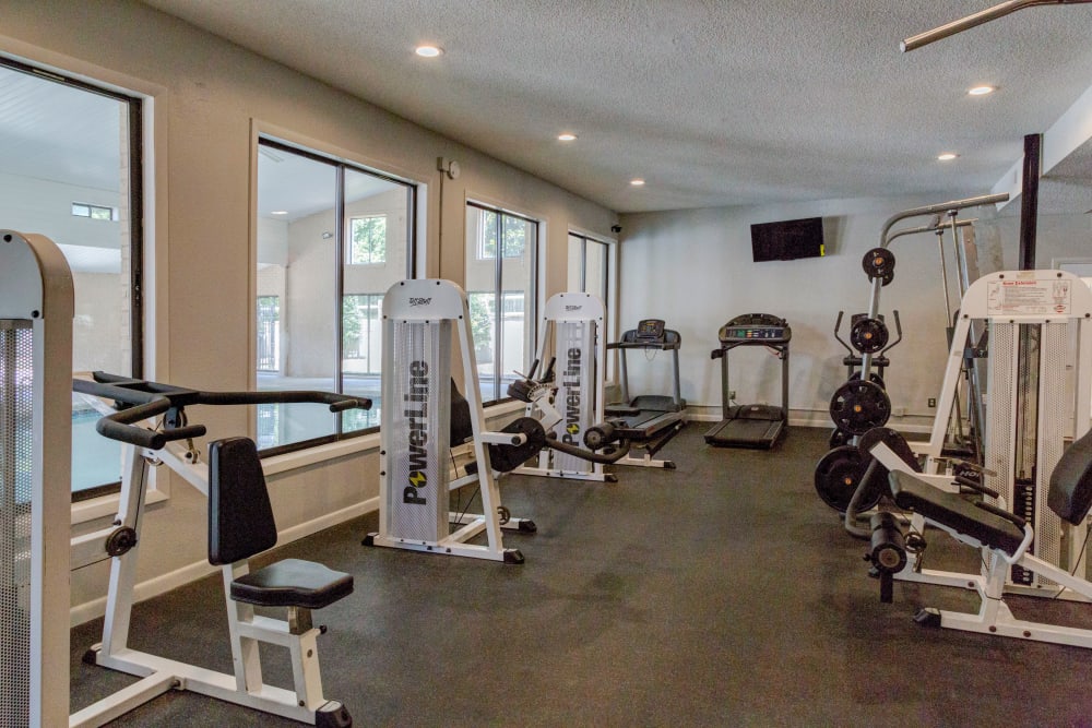 Well equipped fitness center at Morganton Place Apartment Homes in Fayetteville, North Carolina