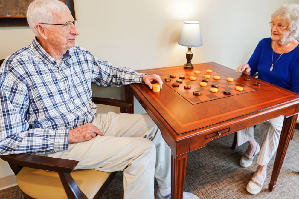 Residents playing checkers Harmony at Southridge in Charleston, West Virginia