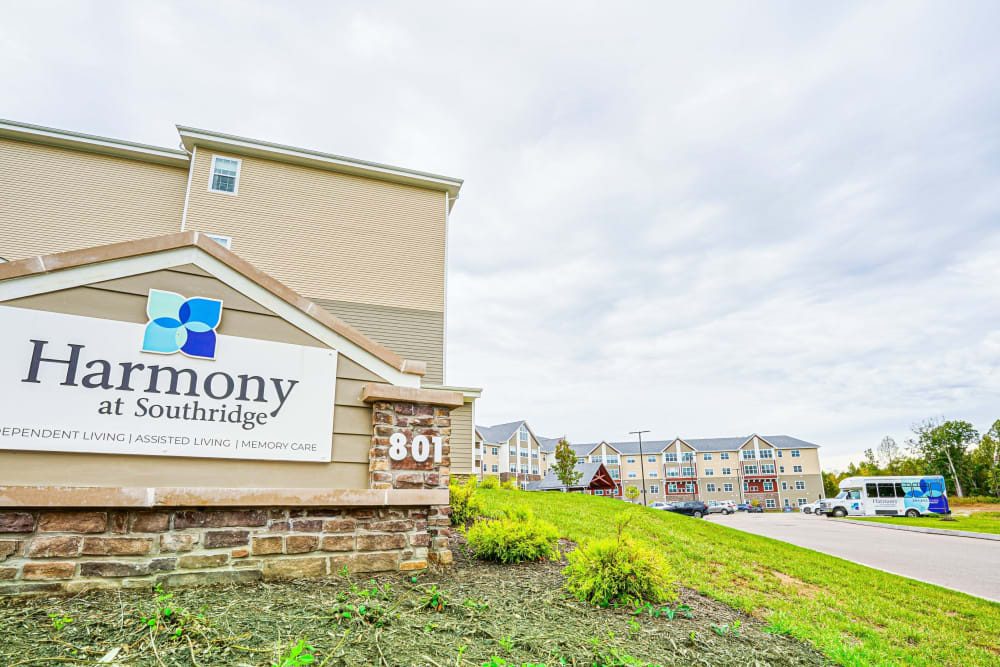 Exterior building sign Harmony at Southridge in Charleston, West Virginia