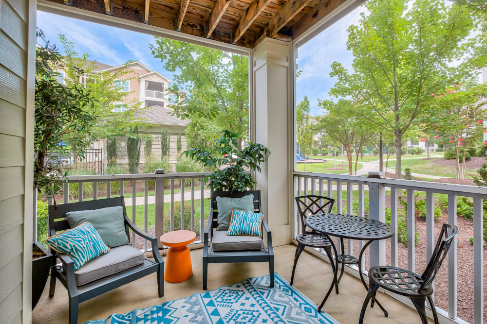 Patio at Oasis at Montclair Apartments in Dumfries, Virginia