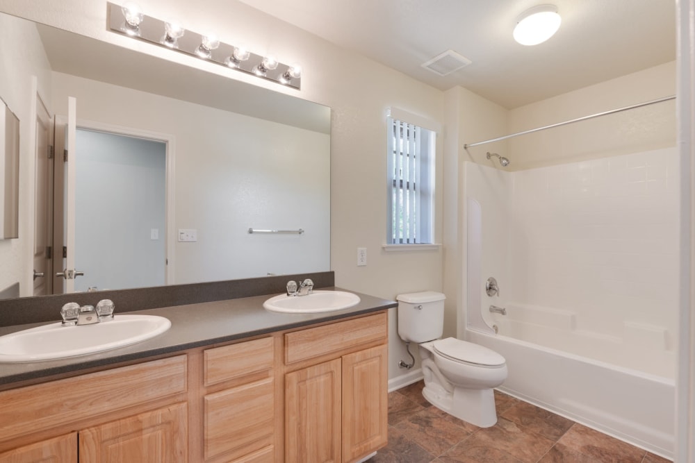 a well-lit bathroom at Catalina Heights in Camarillo, California