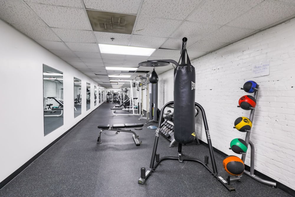 Modern fitness center at Roosevelt Historic Lofts in Atlanta, Georgia