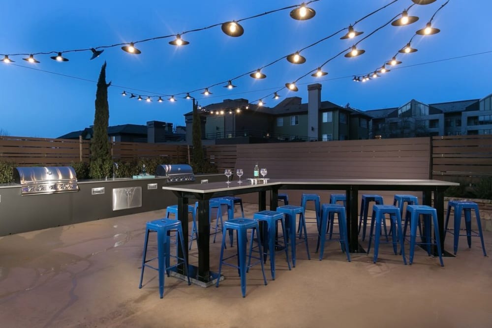 Community seating area at Panorama Apartments in Seattle, Washington