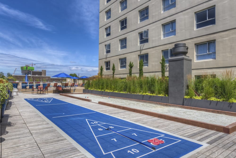 Shuffleboard game at Panorama Apartments in Seattle, Washington