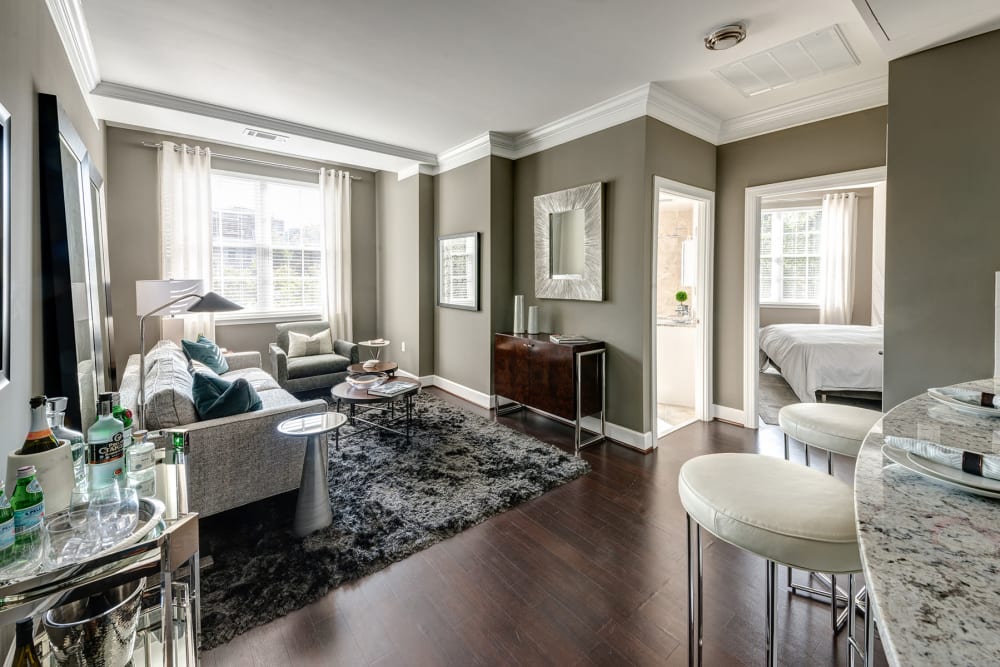 Incredibly pretty living room area with hardwood floors in a model home at 700 Constitution in Washington, District of Columbia