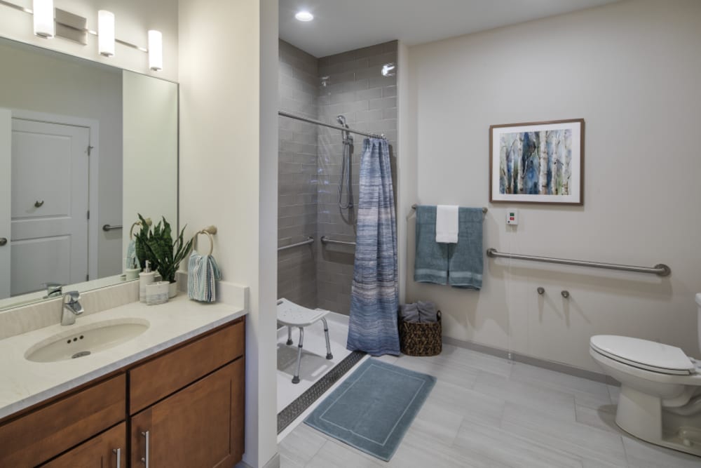 Elegant and well lit bathroom in apartment at Eagleview Landing in Exton, Pennsylvania